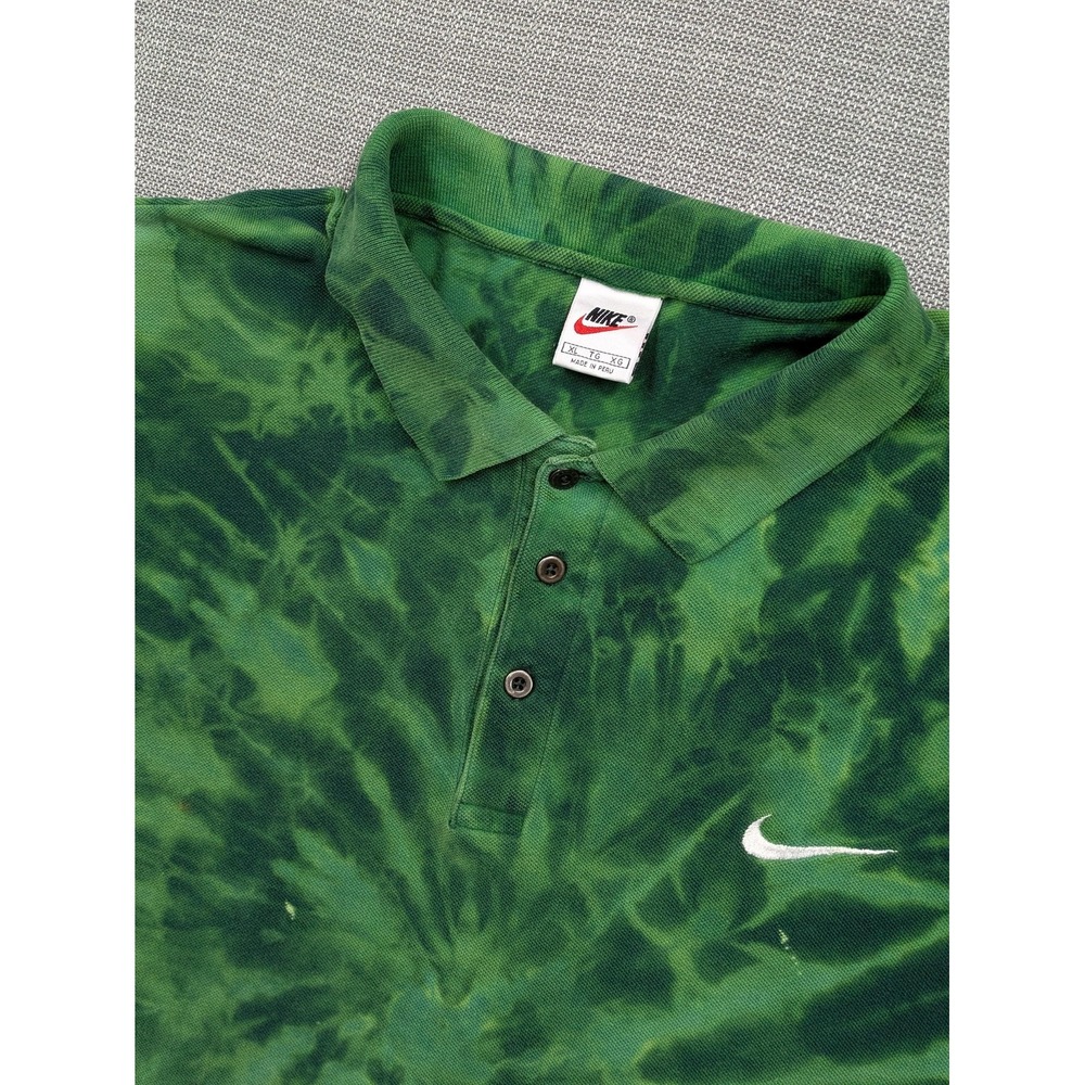 Nike Polo Shirt Mens XL Green Tie Dye Cotton Knit Swoosh Logo Graphic Casual